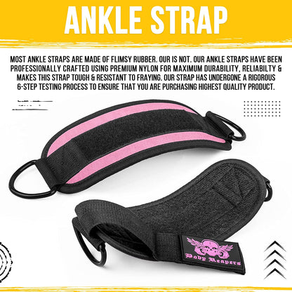 Gym Ankle Cuff Cable Attachment with Adjustable Velcro, Durable Double D-Rings & Cushioned Design for Glute, Leg & Lower Body Exercises, Comfortable Workout Straps & Ankle Cuff
